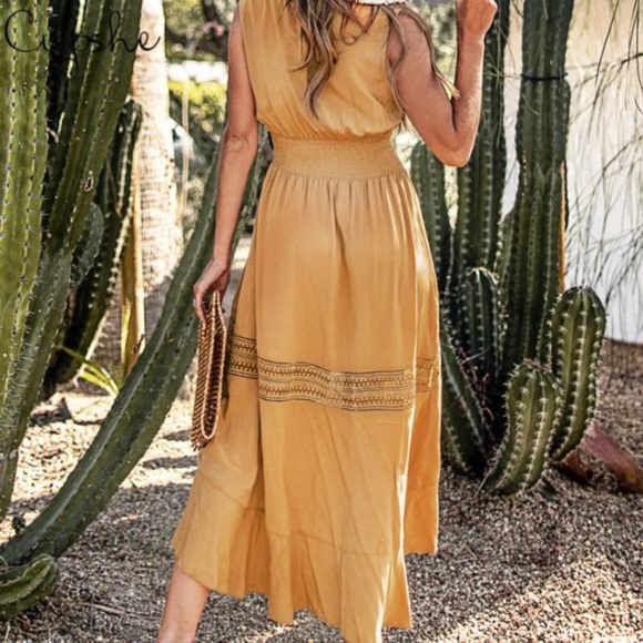 IN STOCK - boho gypsy Mustard Summer Maxi Dress - Picture 2 of 2